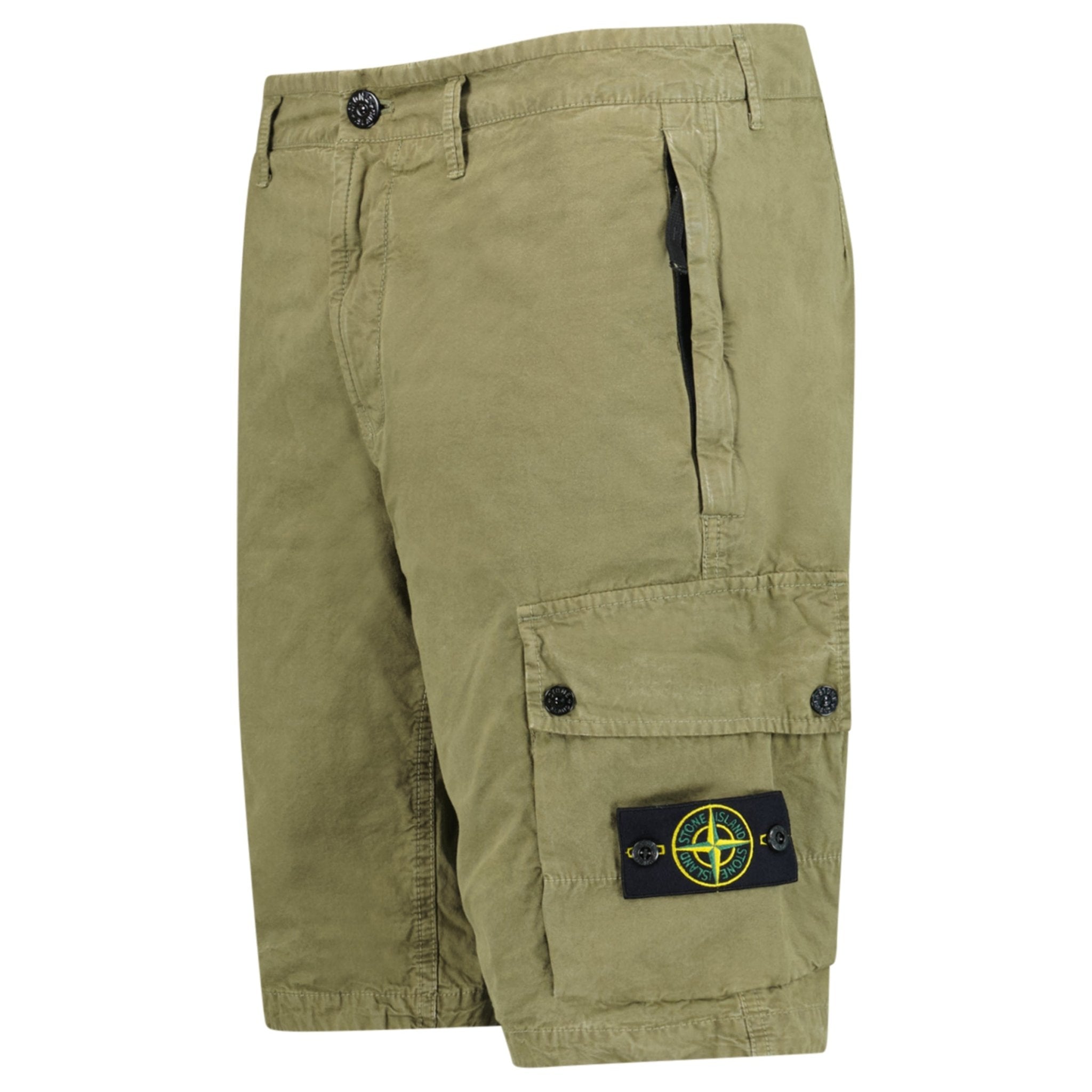 Stone Island Brushed Organic Cotton Canvas ‘OLD’ Effect Cargo Shorts in Military Green