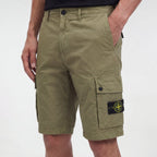 Stone Island Brushed Organic Cotton Canvas ‘OLD’ Effect Cargo Shorts in Military Green