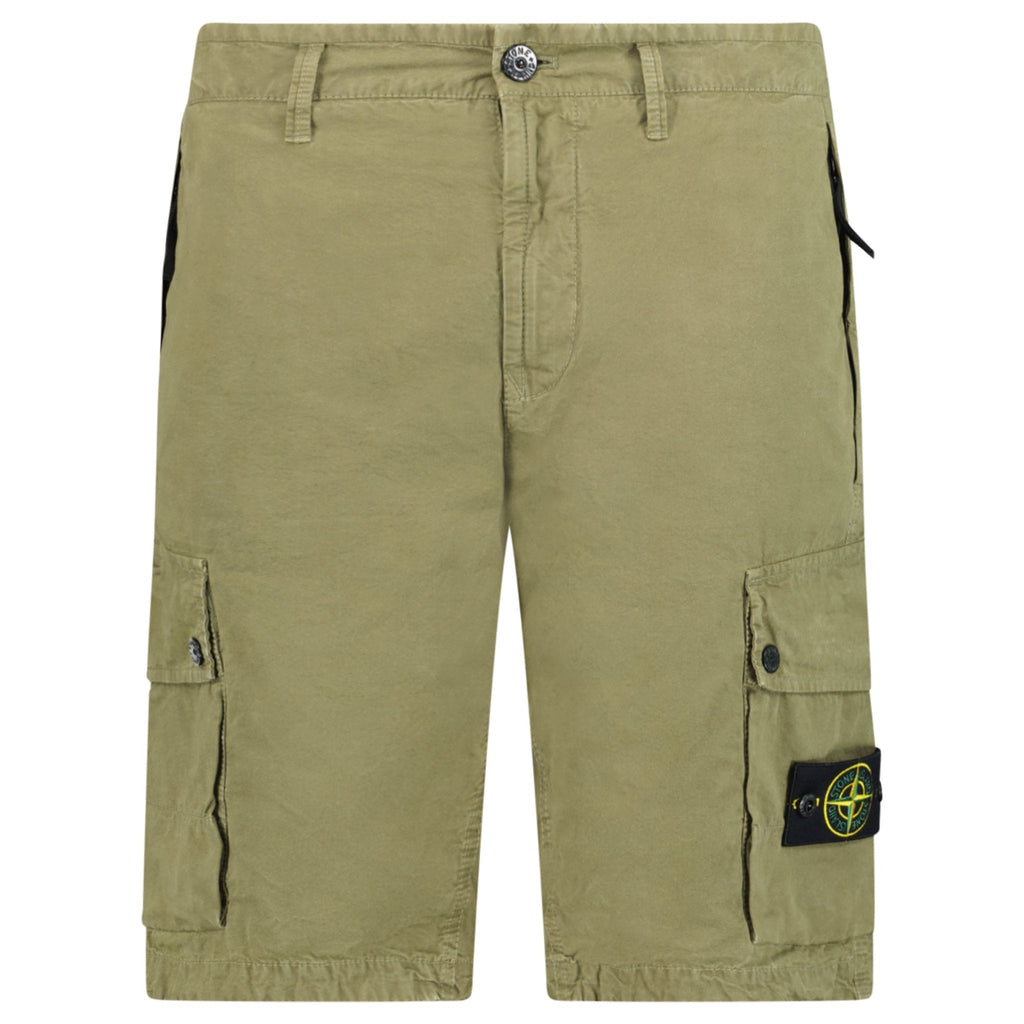 Stone Island Brushed Organic Cotton Canvas ‘OLD’ Effect Cargo Shorts in Military Green