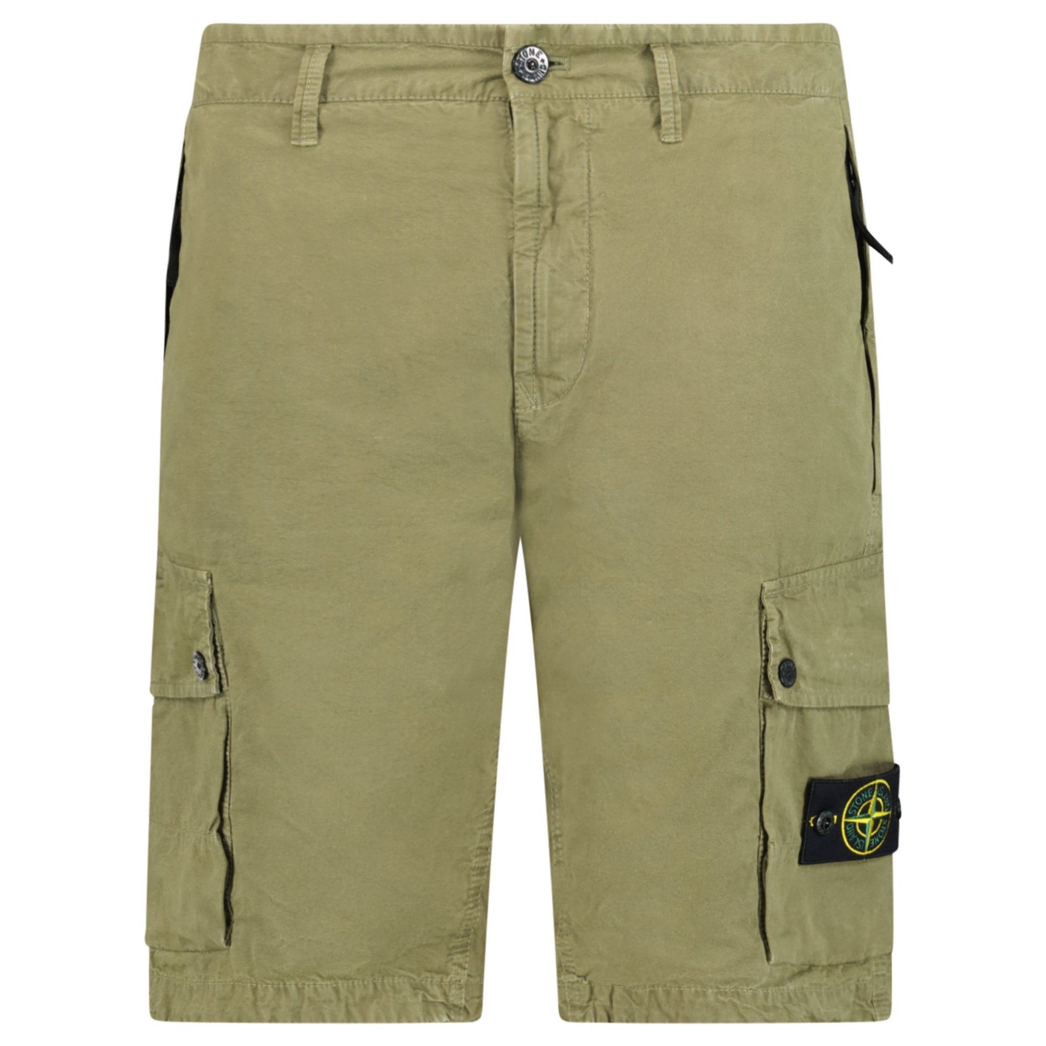 Stone Island Brushed Organic Cotton Canvas ‘OLD’ Effect Cargo Shorts in Military Green