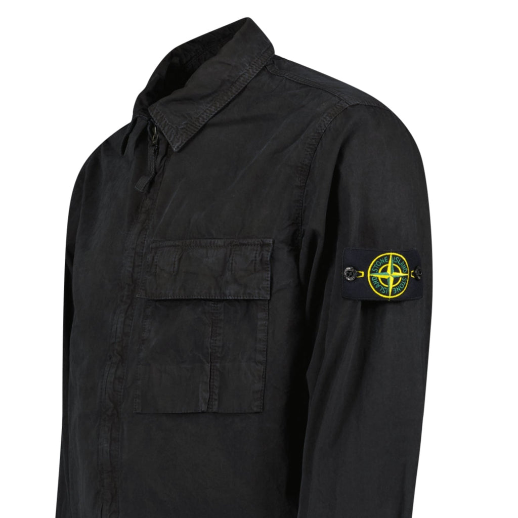 Stone Island Brushed Organic Cotton Canvas ‘OLD’ Effect Overshirt in Black