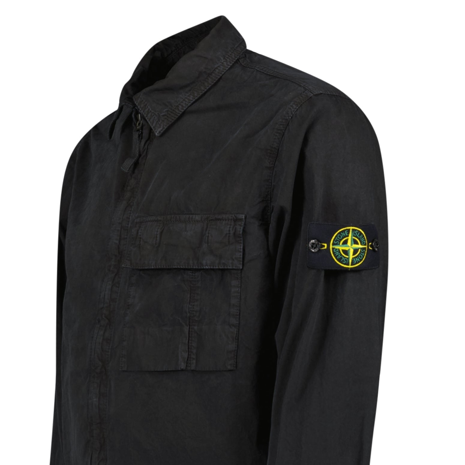 Stone Island Brushed Organic Cotton Canvas ‘OLD’ Effect Overshirt in Black