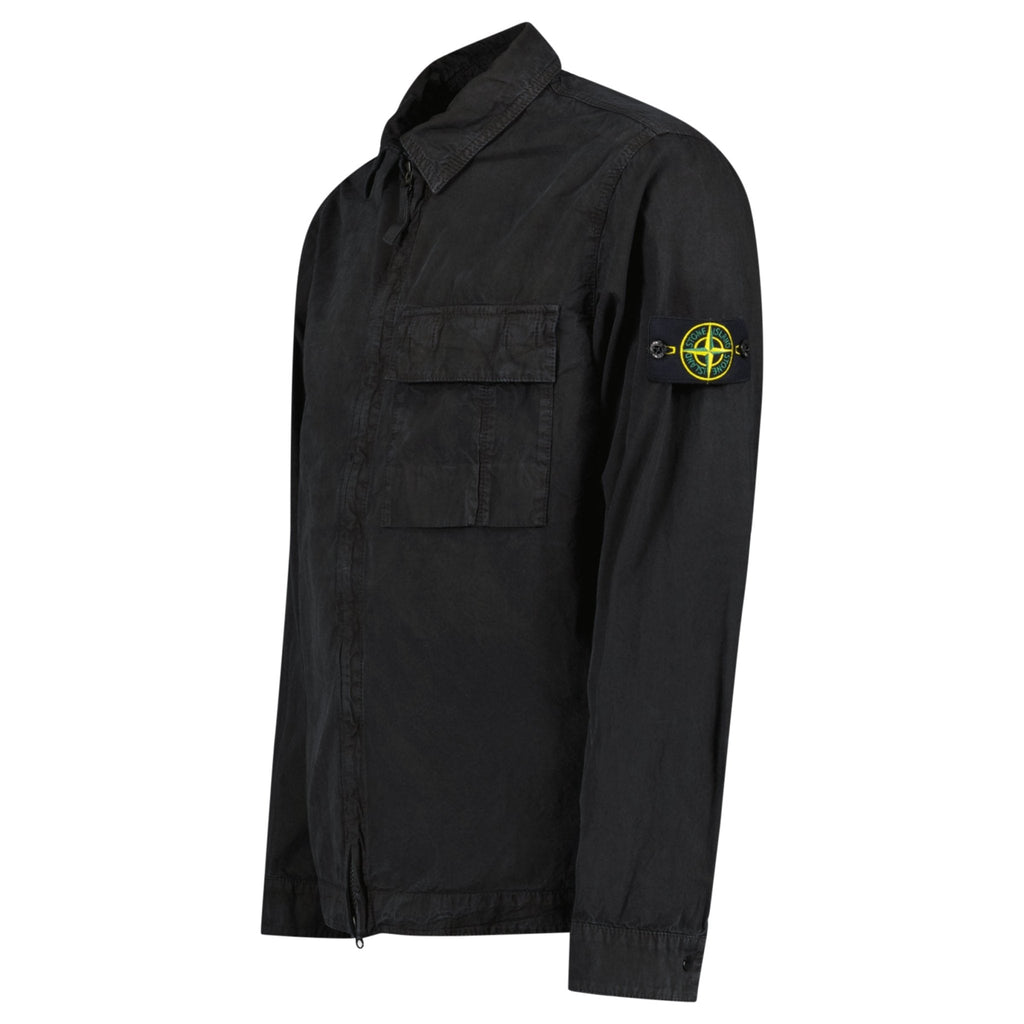 Stone Island Brushed Organic Cotton Canvas ‘OLD’ Effect Overshirt in Black