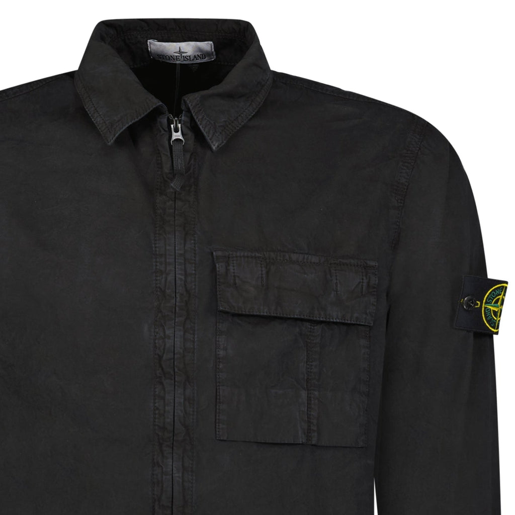 Stone Island Brushed Organic Cotton Canvas ‘OLD’ Effect Overshirt in Black