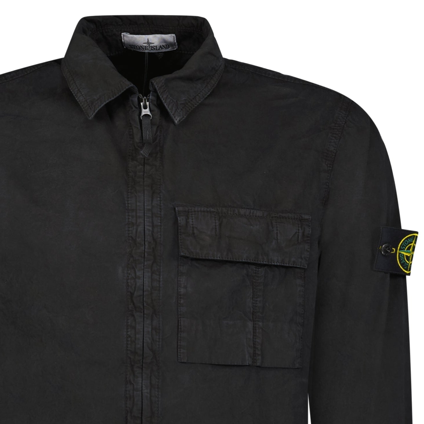 Stone Island Brushed Organic Cotton Canvas ‘OLD’ Effect Overshirt in Black