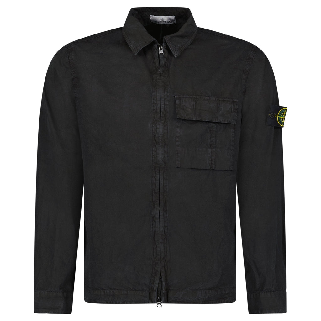 Stone Island Brushed Organic Cotton Canvas ‘OLD’ Effect Overshirt in Black