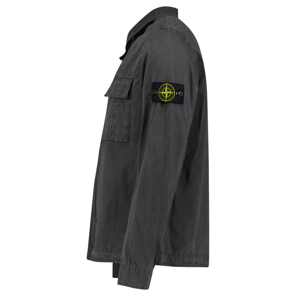 Stone Island Brushed Organic Cotton Canvas ‘OLD’ Effect Overshirt in Charcoal Grey