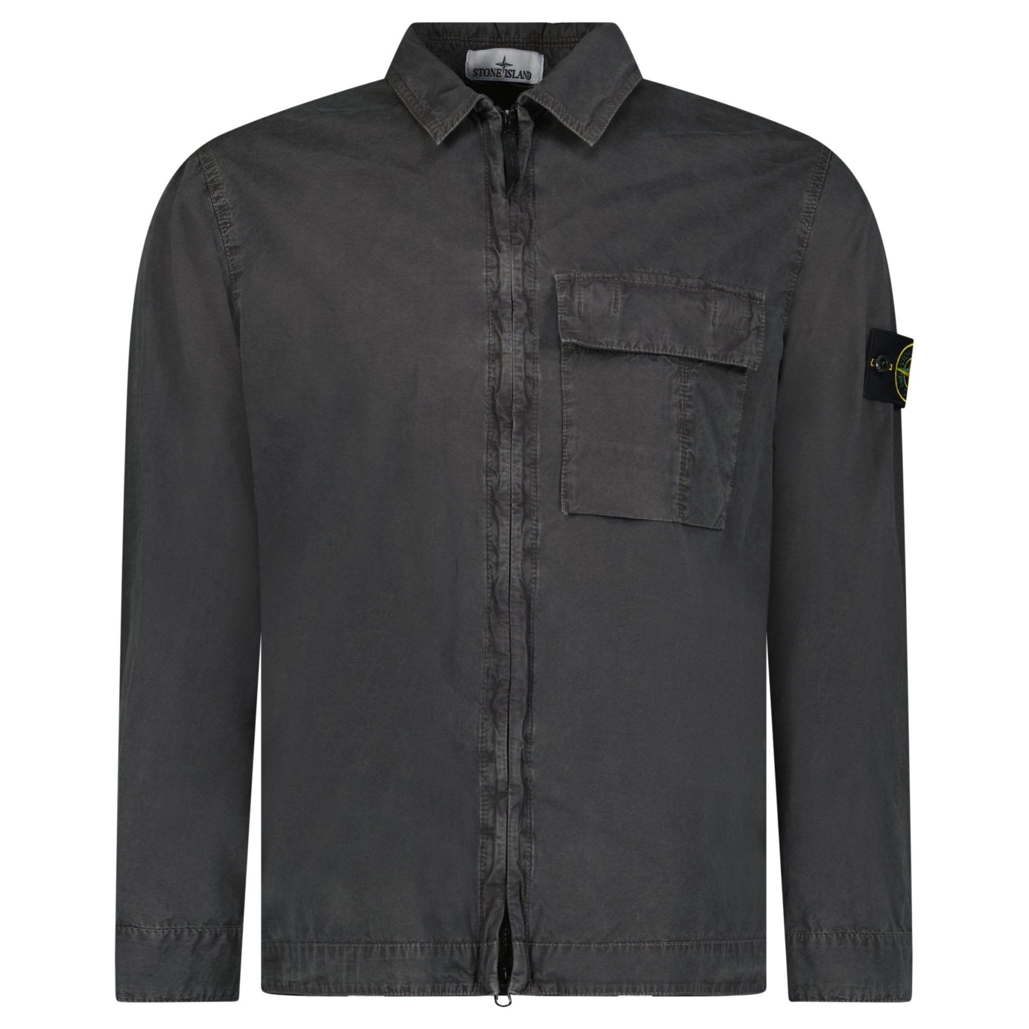 Stone Island Brushed Organic Cotton Canvas ‘OLD’ Effect Overshirt in Charcoal Grey