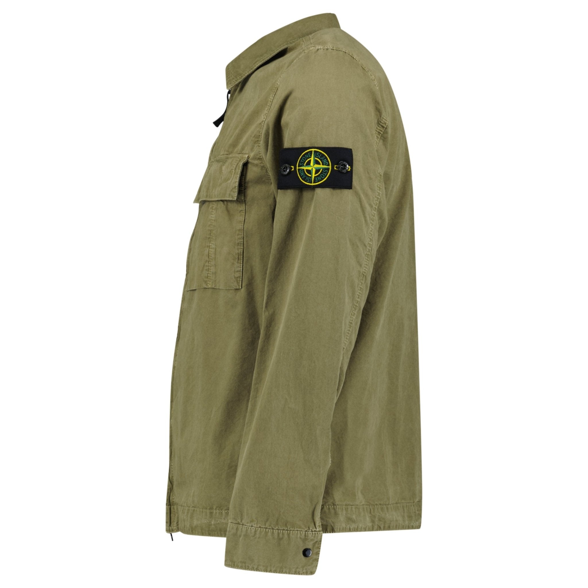 Stone Island Brushed Organic Cotton Canvas ‘OLD’ Effect Overshirt in Military Green
