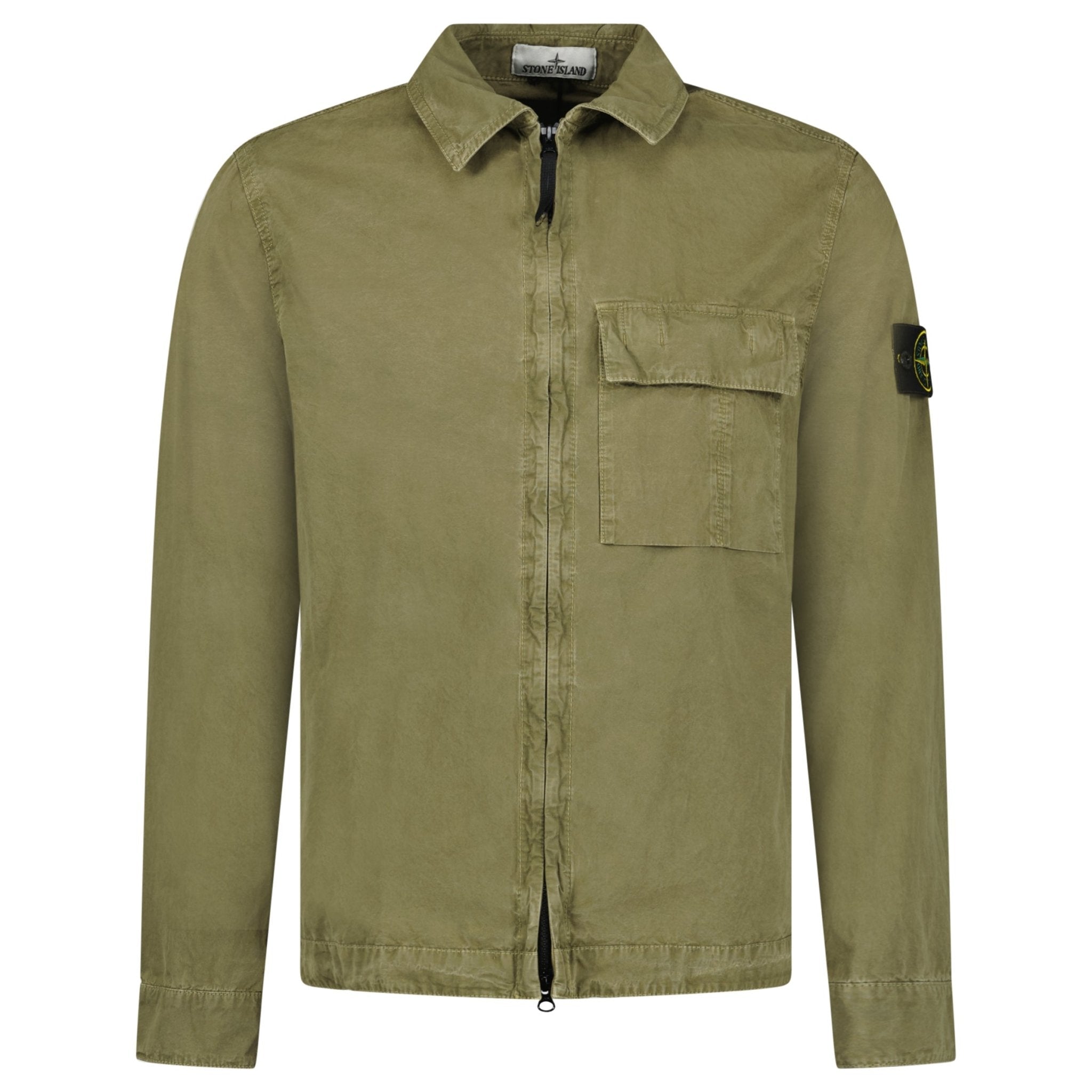 Stone Island Brushed Organic Cotton Canvas ‘OLD’ Effect Overshirt in Military Green