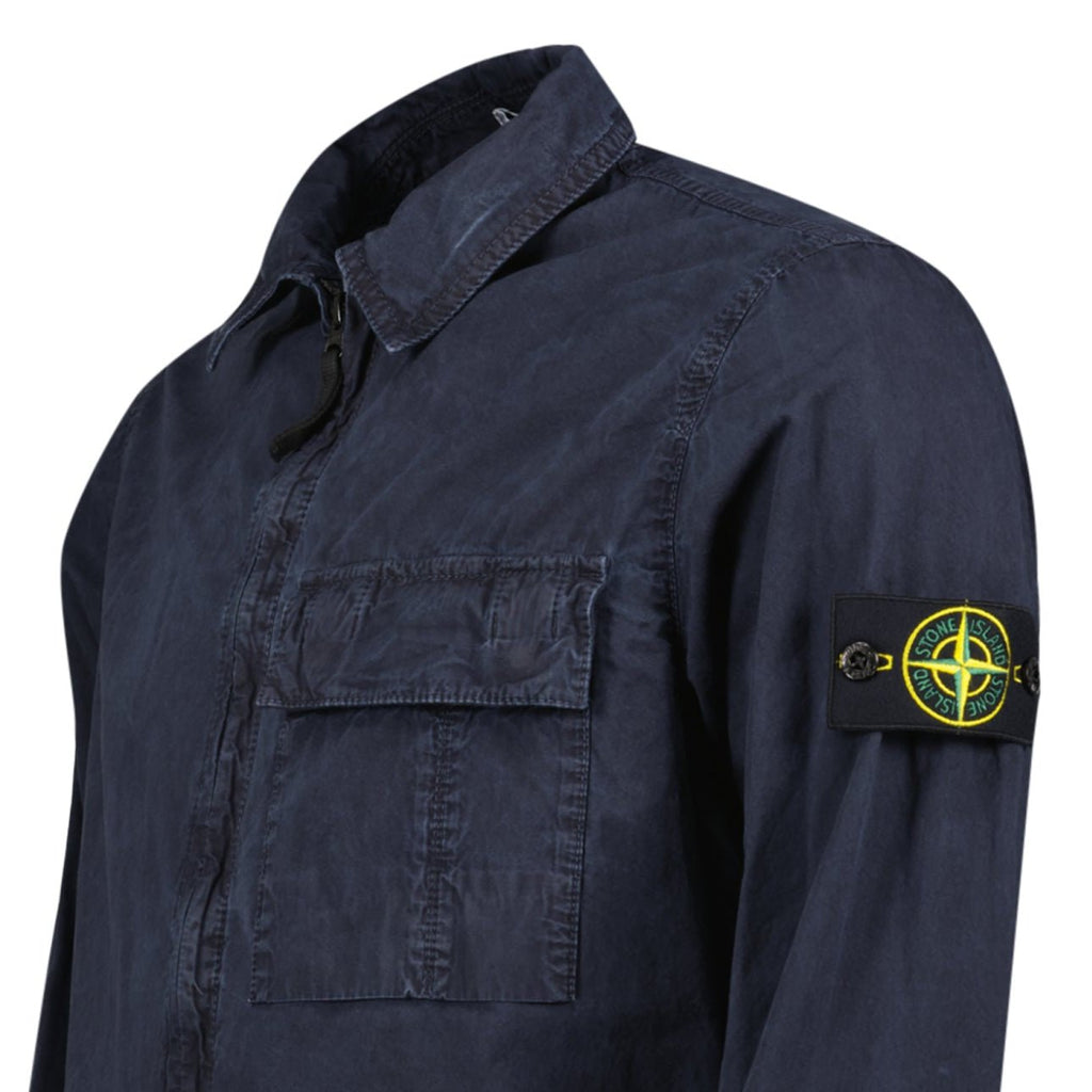 Stone Island Brushed Organic Cotton Canvas ‘OLD’ Effect Overshirt in Navy