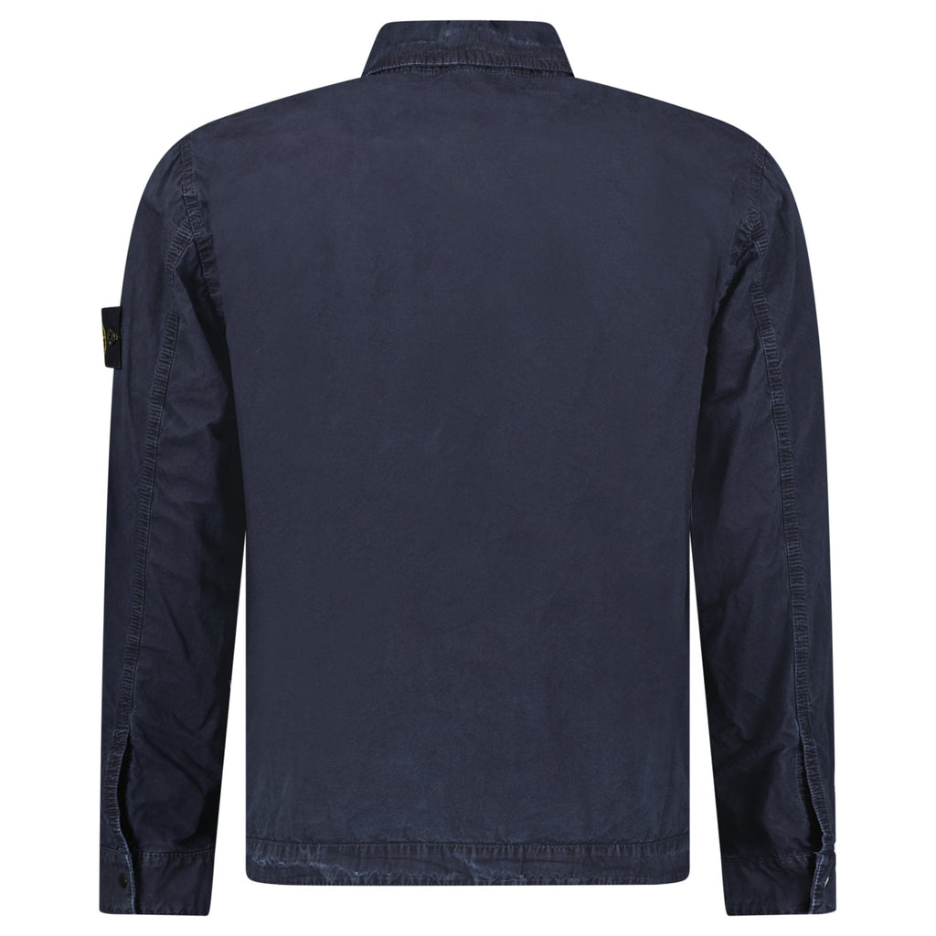 Stone Island Brushed Organic Cotton Canvas ‘OLD’ Effect Overshirt in Navy