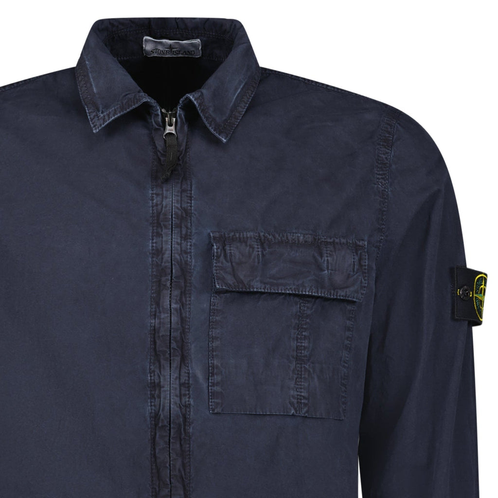 Stone Island Brushed Organic Cotton Canvas ‘OLD’ Effect Overshirt in Navy