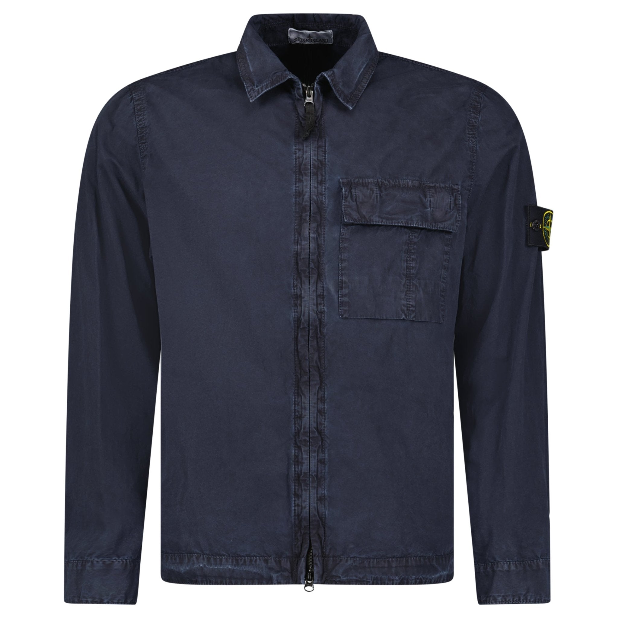 Stone Island Brushed Organic Cotton Canvas ‘OLD’ Effect Overshirt in Navy