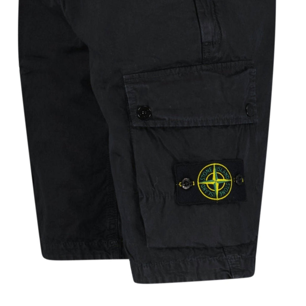 Stone Island Brushed Organic Cotton “Old” Effect Cargo Shorts Black