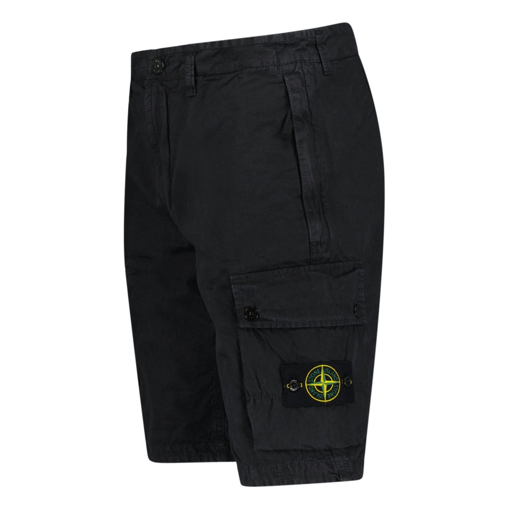 Stone Island Brushed Organic Cotton “Old” Effect Cargo Shorts Black