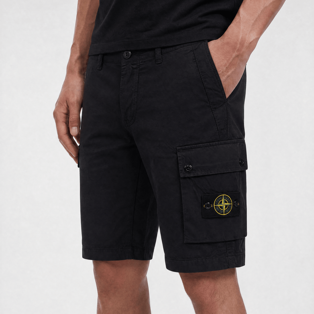 Stone Island Brushed Organic Cotton “Old” Effect Cargo Shorts Black