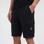 Stone Island Brushed Organic Cotton “Old” Effect Cargo Shorts Black