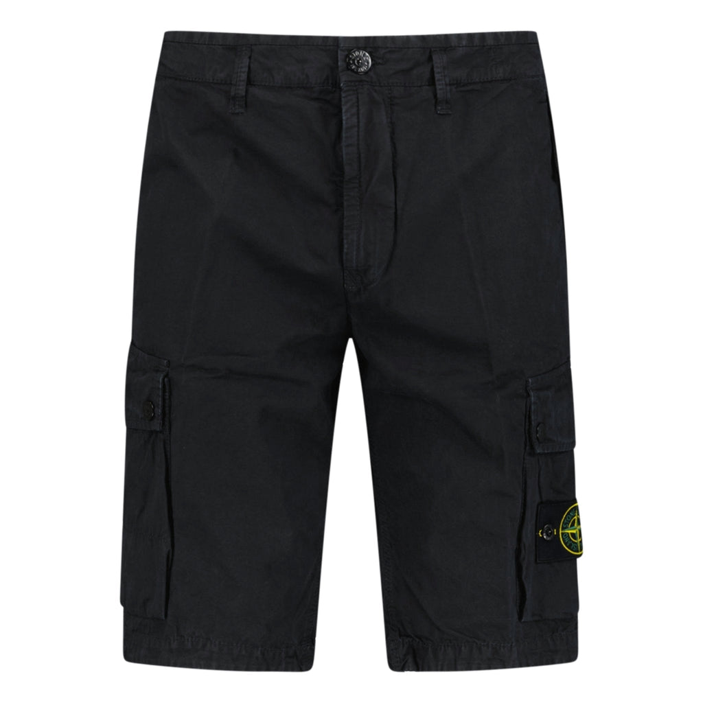 Stone Island Brushed Organic Cotton “Old” Effect Cargo Shorts Black