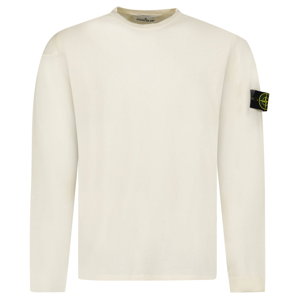 Stone Island Compass Badge Light Raw Hand Organic Cotton Jumper in Ivory