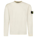 Stone Island Compass Badge Light Raw Hand Organic Cotton Jumper in Ivory