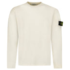 Stone Island Compass Badge Light Raw Hand Organic Cotton Jumper in Ivory