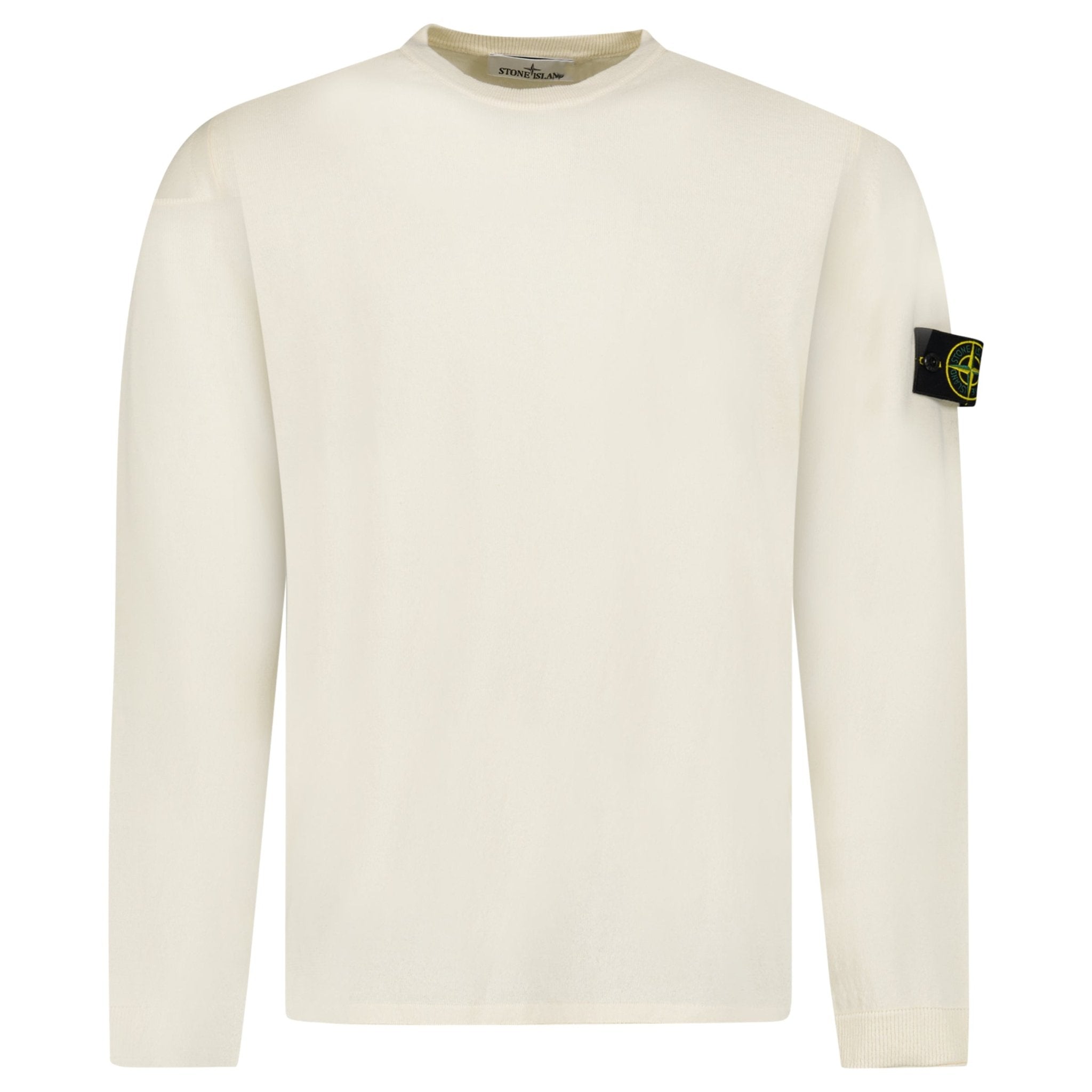 Stone Island Compass Badge Light Raw Hand Organic Cotton Jumper in Ivory