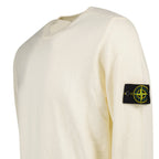 Stone Island Compass Badge Light Raw Hand Organic Cotton Jumper in Ivory
