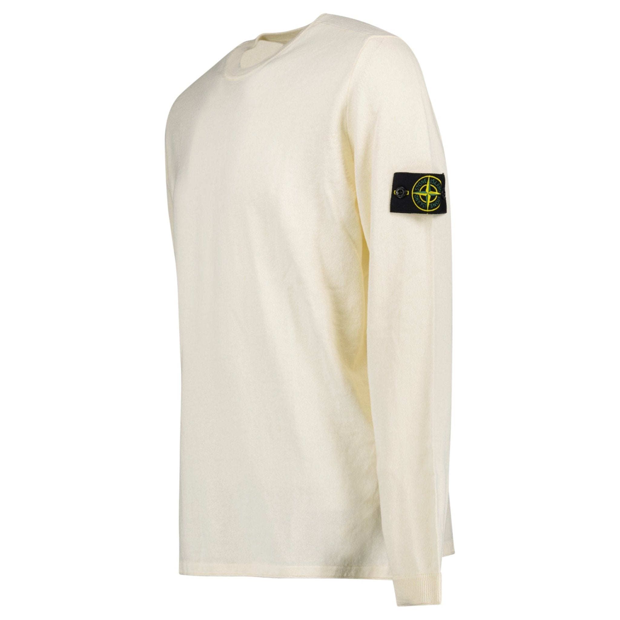 Stone Island Compass Badge Light Raw Hand Organic Cotton Jumper in Ivory