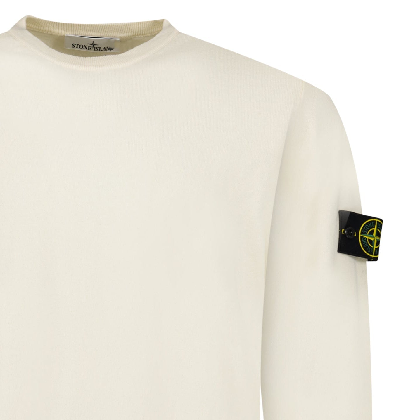 Stone Island Compass Badge Light Raw Hand Organic Cotton Jumper in Ivory