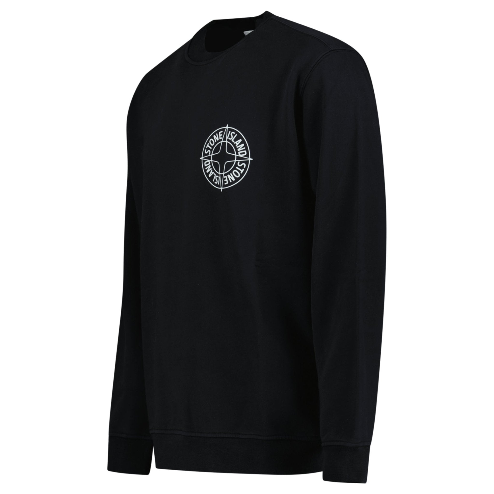 Stone Island Compass Print Cotton Fleece Crewneck Sweatshirt in Black