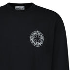 Stone Island Compass Print Cotton Fleece Crewneck Sweatshirt in Black