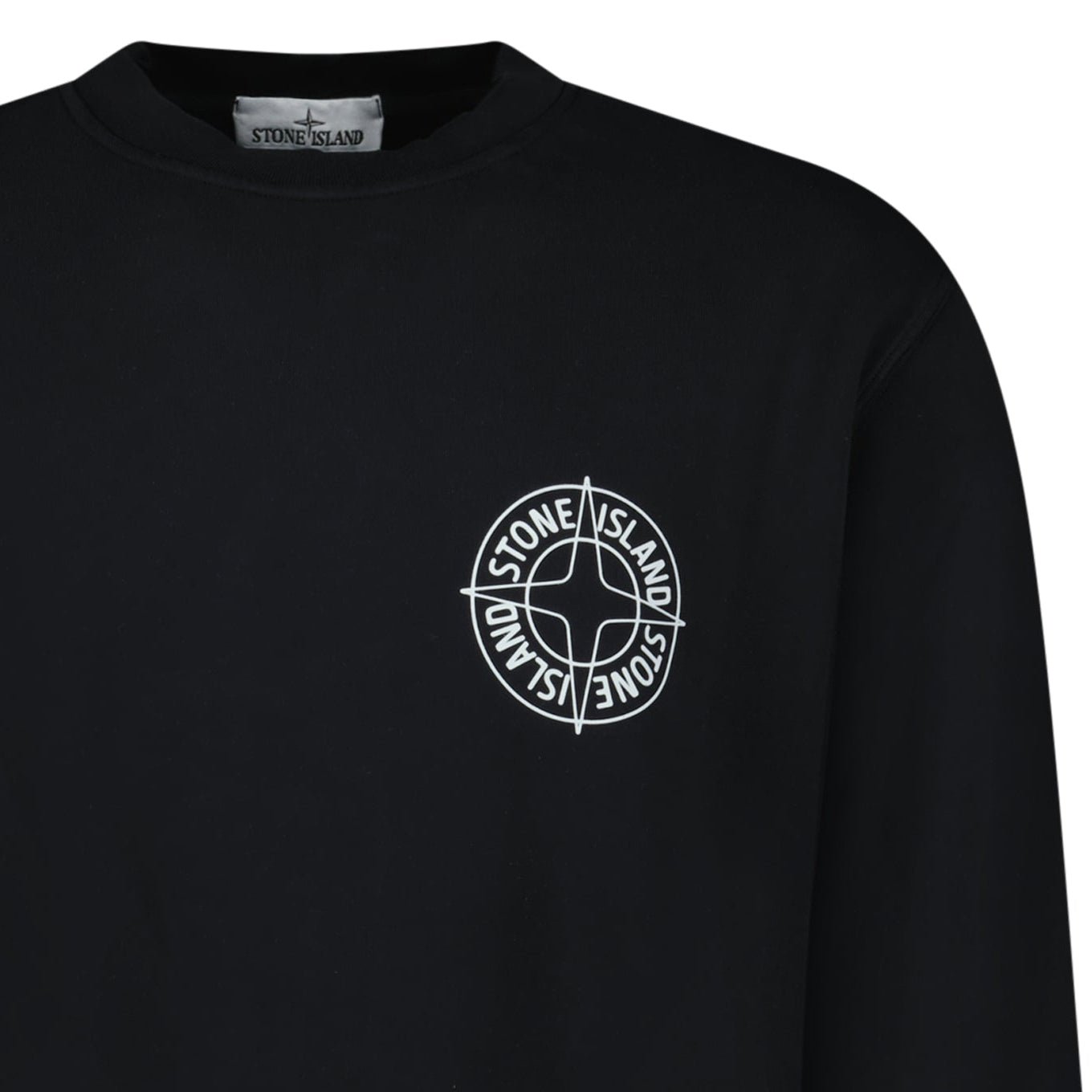 Stone Island Compass Print Cotton Fleece Crewneck Sweatshirt in Black