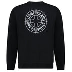 Stone Island Compass Print Cotton Fleece Crewneck Sweatshirt in Black