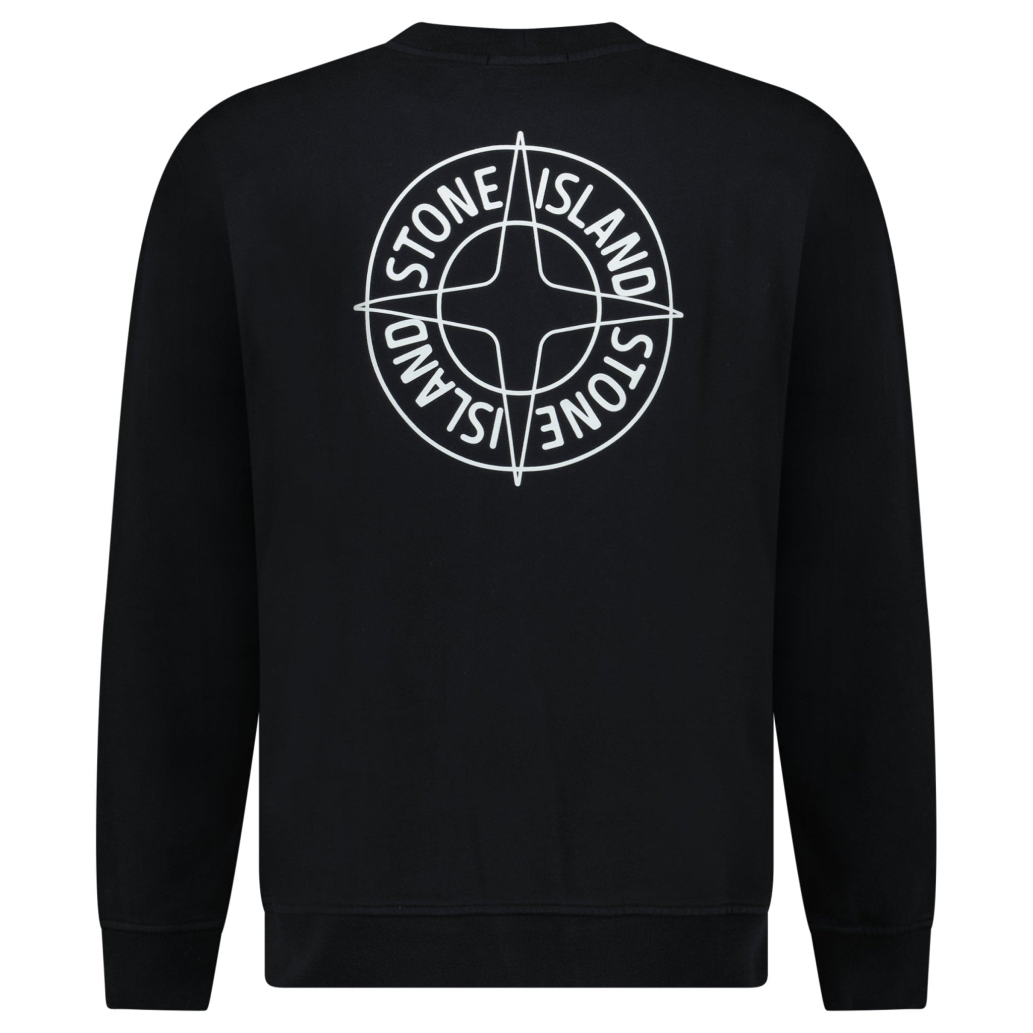 Stone Island Compass Print Cotton Fleece Crewneck Sweatshirt in Black