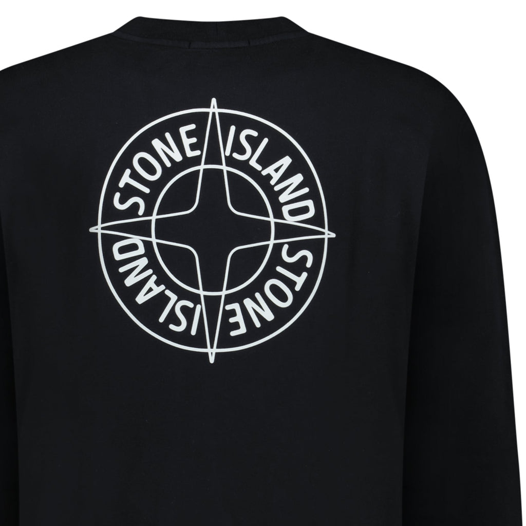 Stone Island Compass Print Cotton Fleece Crewneck Sweatshirt in Black