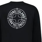 Stone Island Compass Print Cotton Fleece Crewneck Sweatshirt in Black