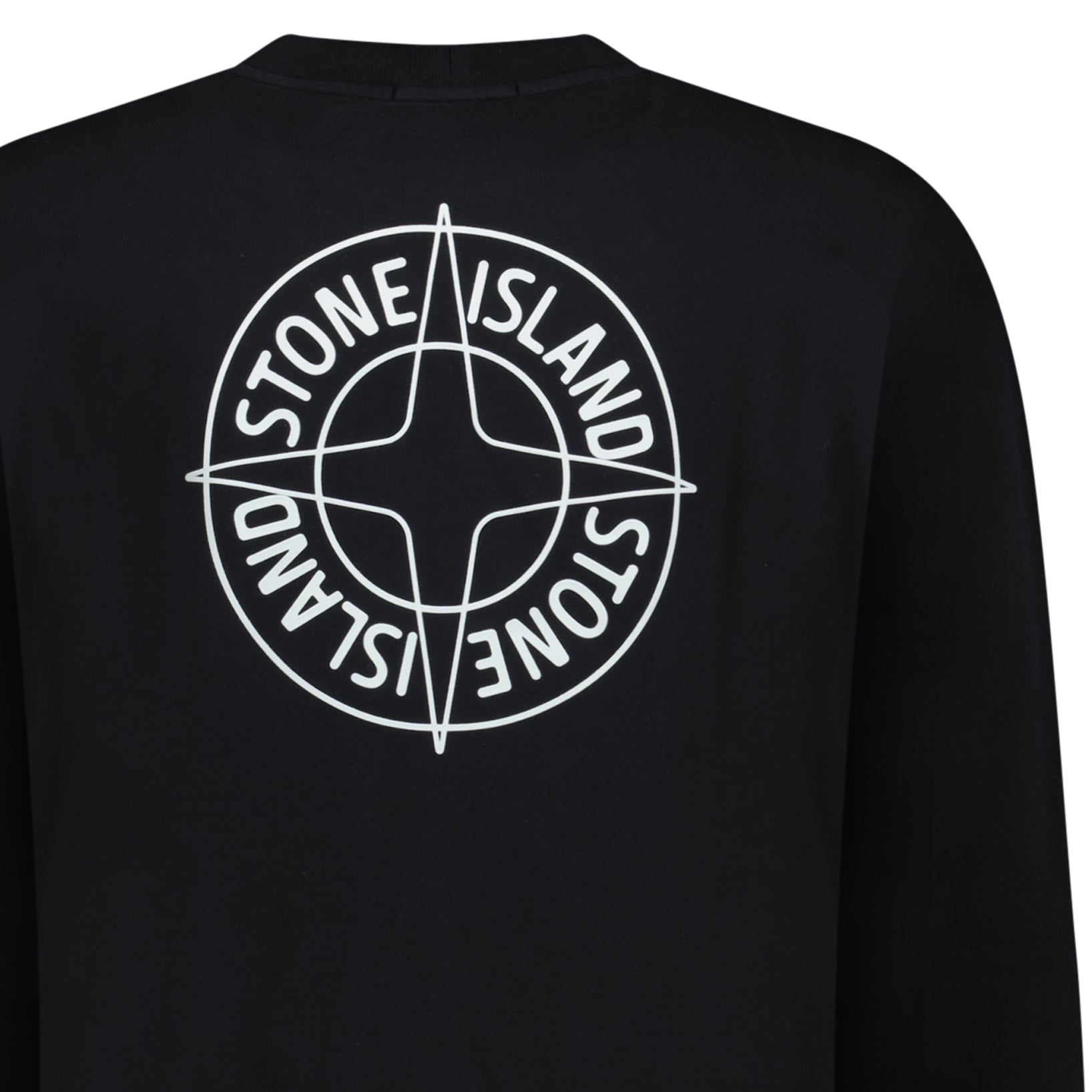 Stone Island Compass Print Cotton Fleece Crewneck Sweatshirt in Black