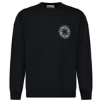 Stone Island Compass Print Cotton Fleece Crewneck Sweatshirt in Black