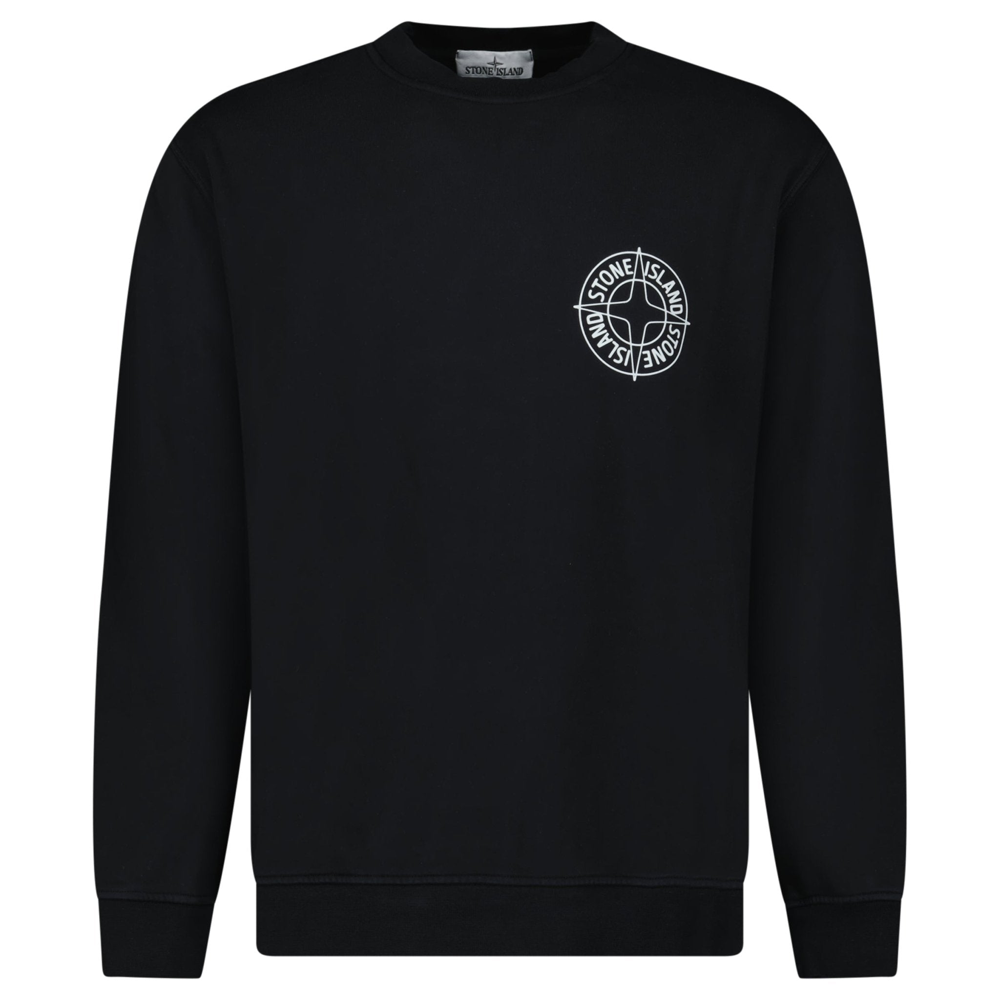 Stone Island Compass Print Cotton Fleece Crewneck Sweatshirt in Black