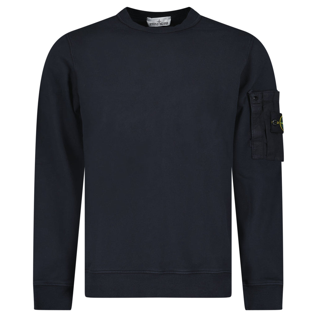 Stone Island Cotton Fleece Pocket Crewneck Sweatshirt in Navy