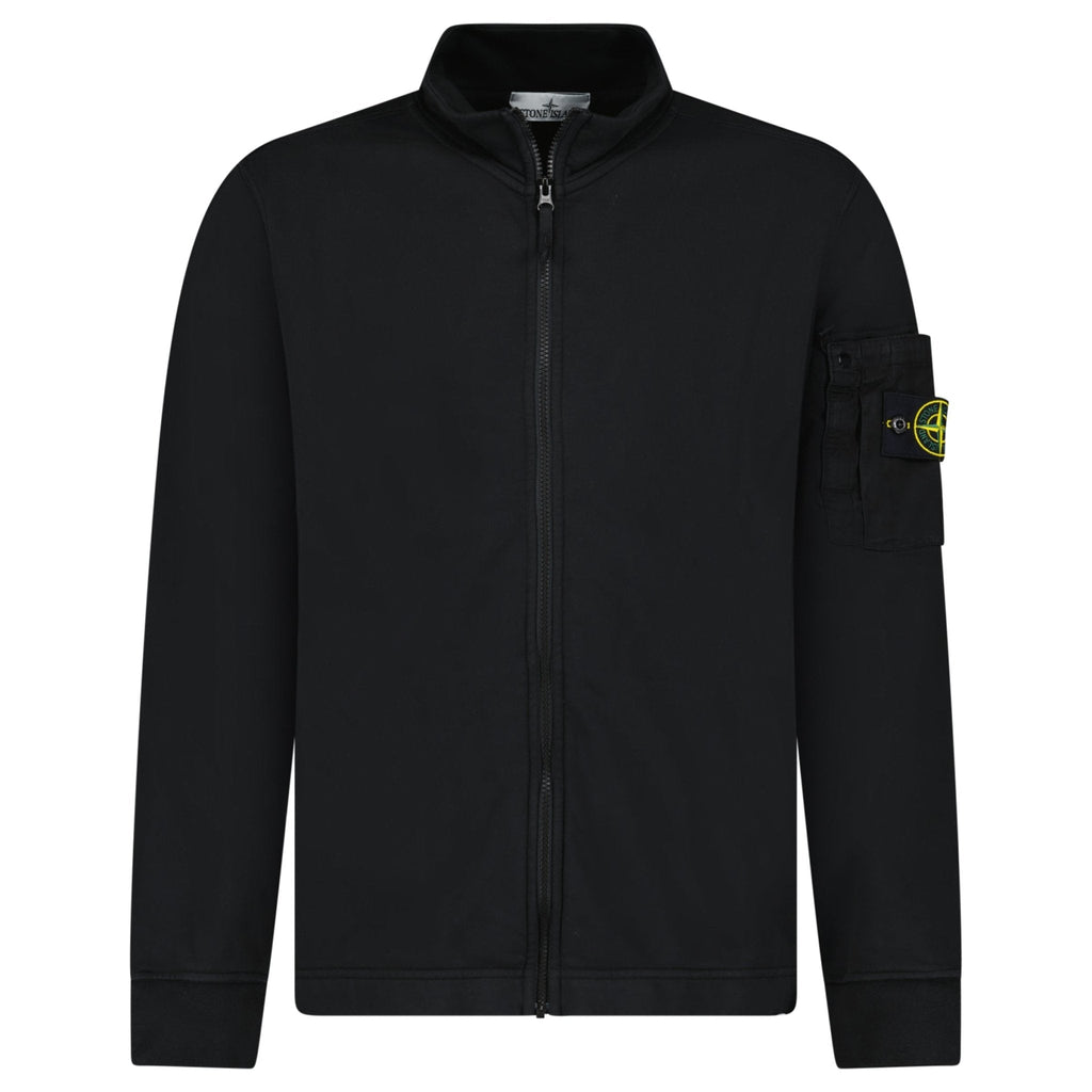 Stone Island Cotton Fleece Track Jacket in Black