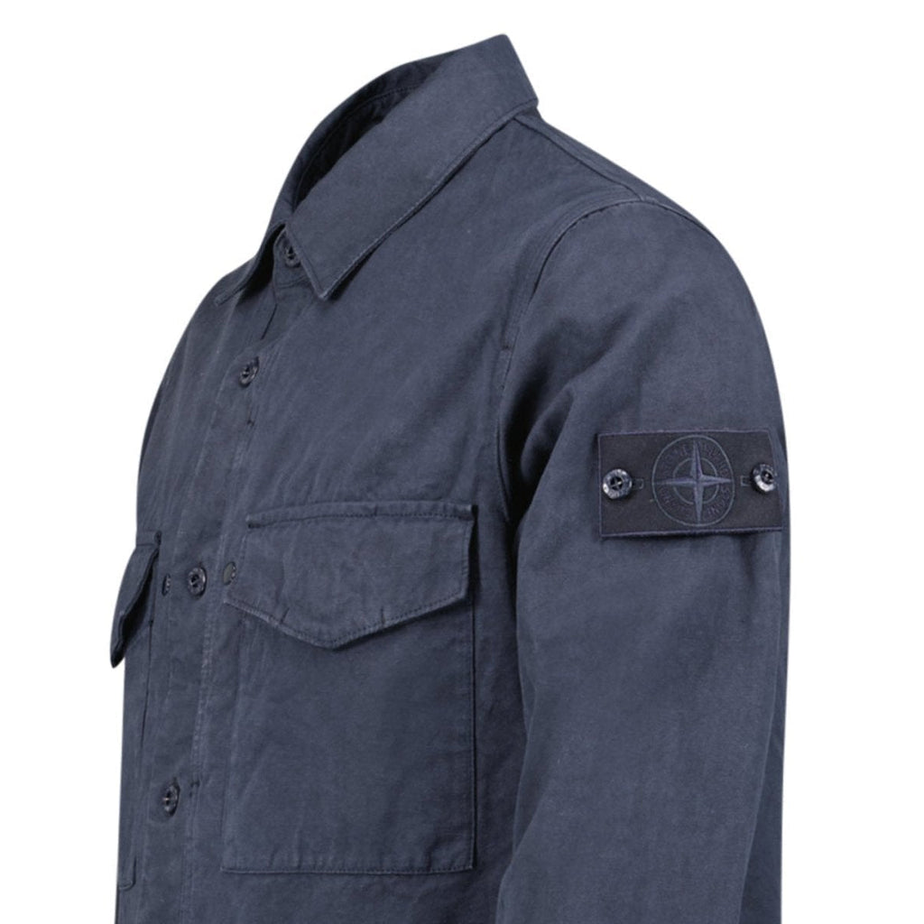 Stone Island Cotton Linen Canvas S.I. Ghost Overshirt in Navy