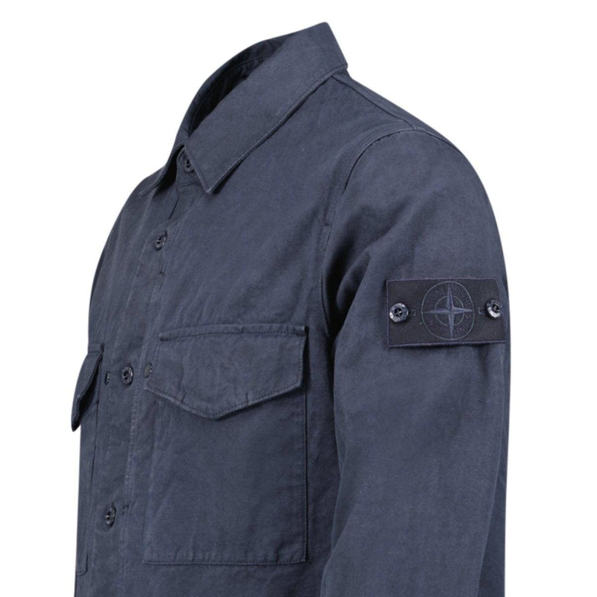Stone Island Cotton Linen Canvas S.I. Ghost Overshirt in Navy