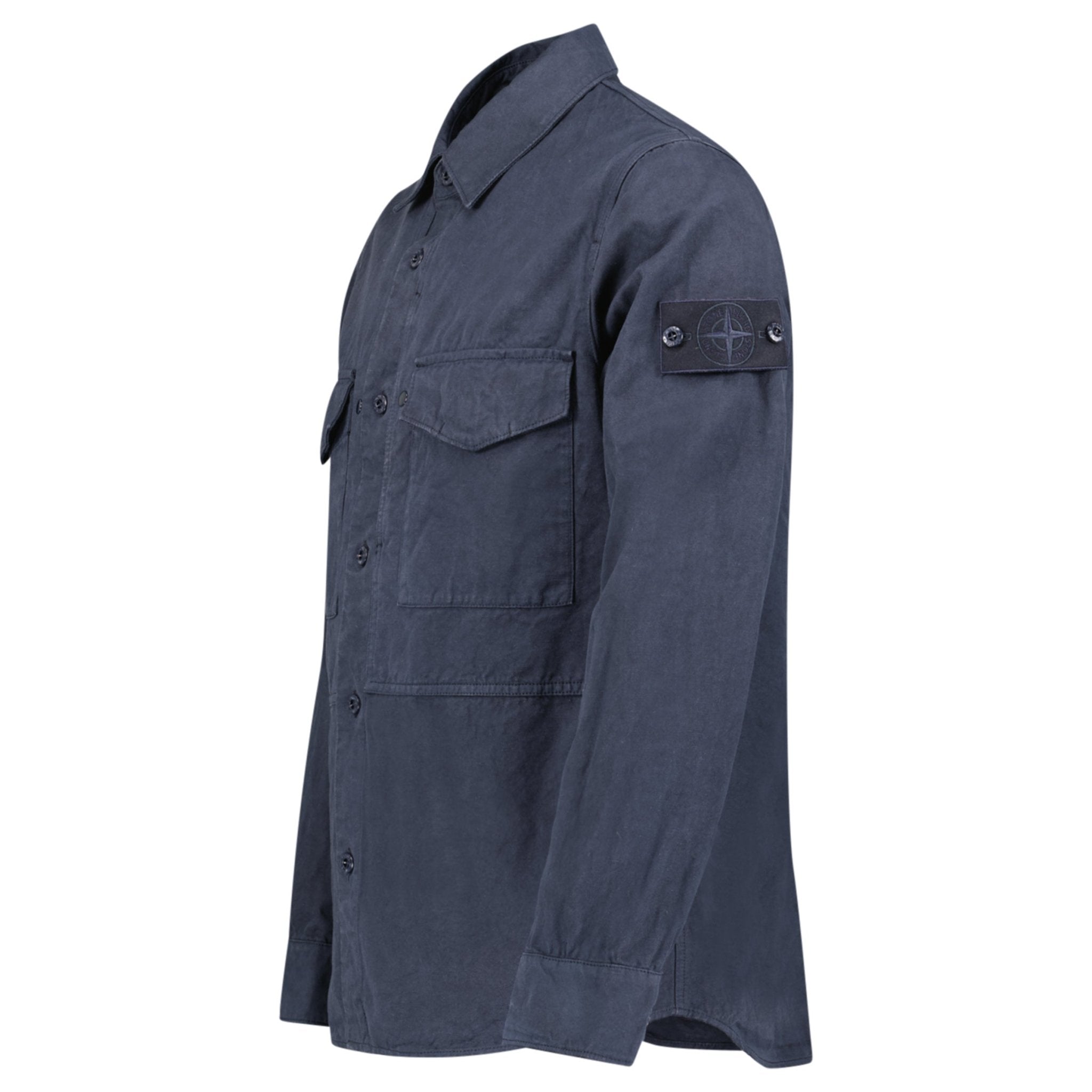 Stone Island Cotton Linen Canvas S.I. Ghost Overshirt in Navy