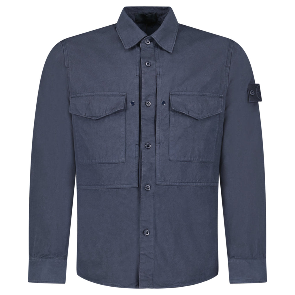 Stone Island Cotton Linen Canvas S.I. Ghost Overshirt in Navy