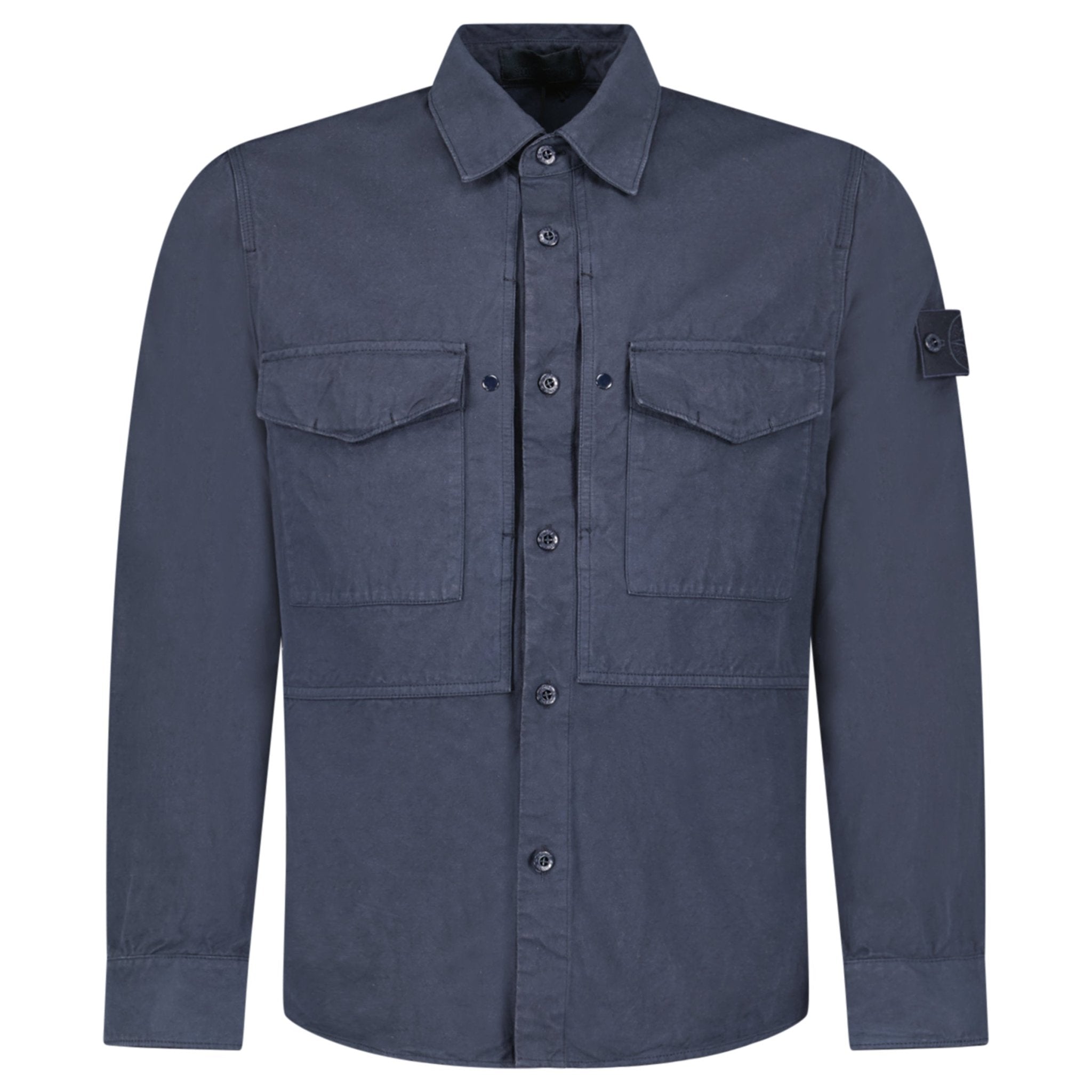Stone Island Cotton Linen Canvas S.I. Ghost Overshirt in Navy