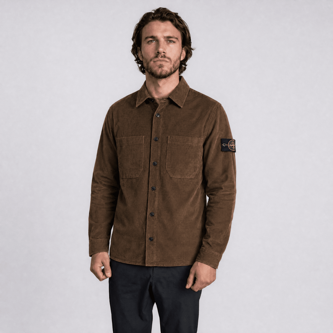 Stone Island Cotton Micro-Corduroy Overshirt in Shadow Brown