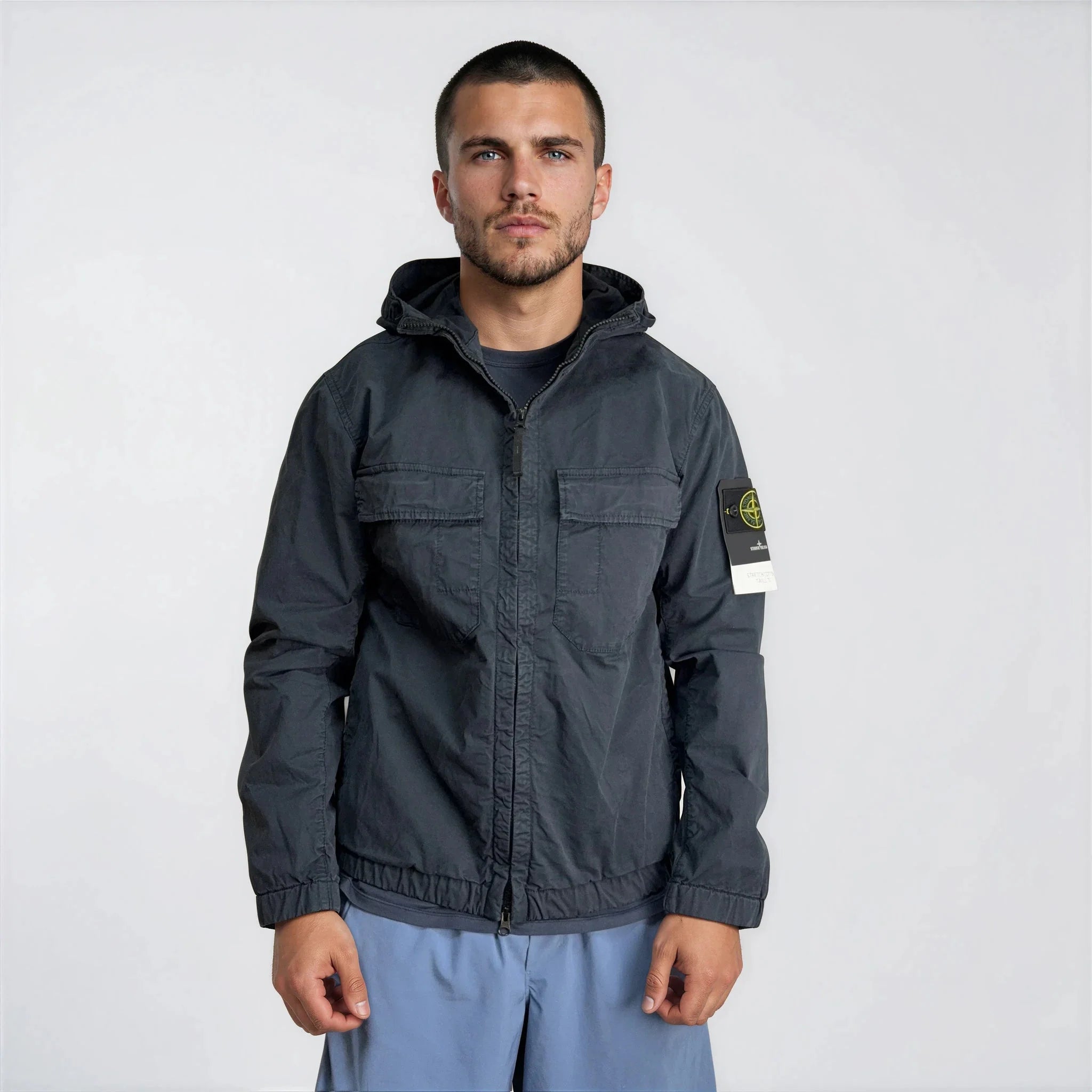 Stone Island Cotton Twill Hooded Jacket in Navy