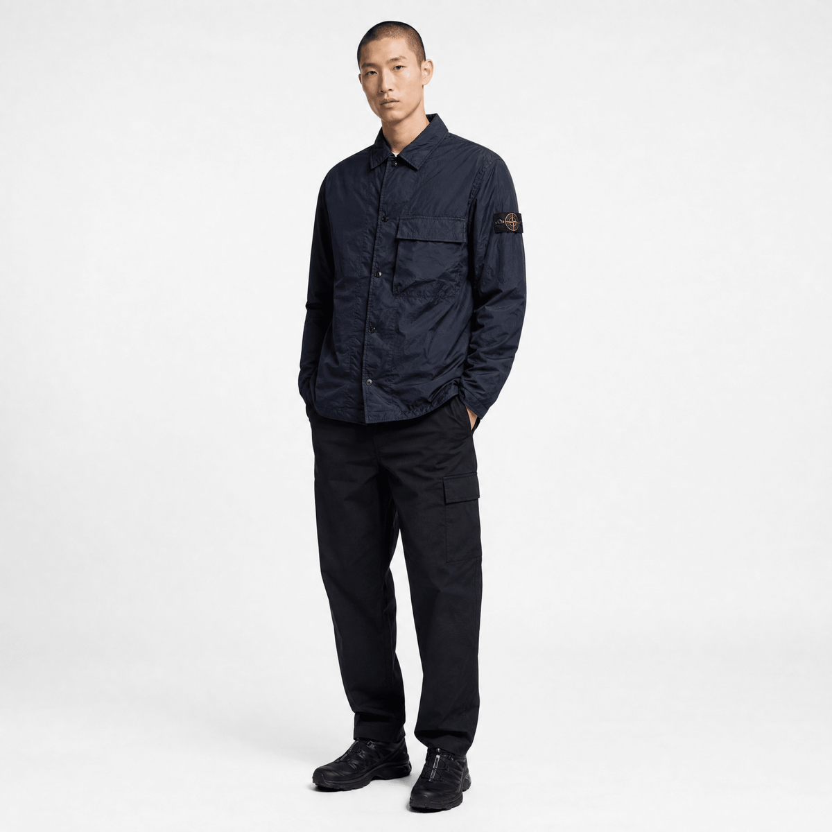Stone Island Crinkle Reps NY Padded Overshirt in Navy